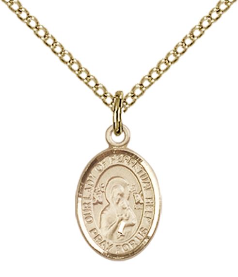 14KT GOLD FILLED OUR LADY OF PERPETUAL HELP PENDANT WITH CHAIN - 1/2" x 1/4"