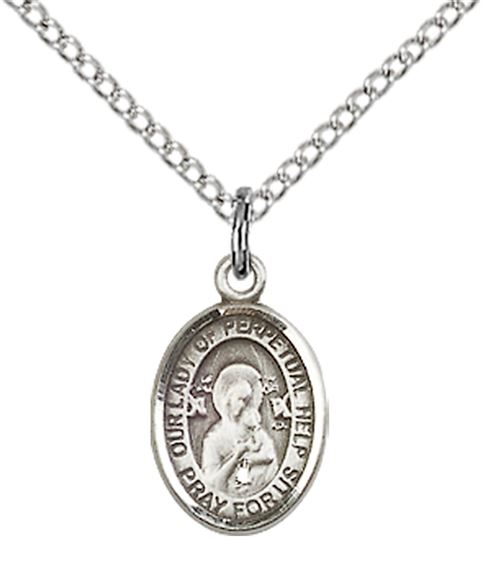 STERLING SILVER OUR LADY OF PERPETUAL HELP PENDANT WITH CHAIN - 1/2" x 1/4"