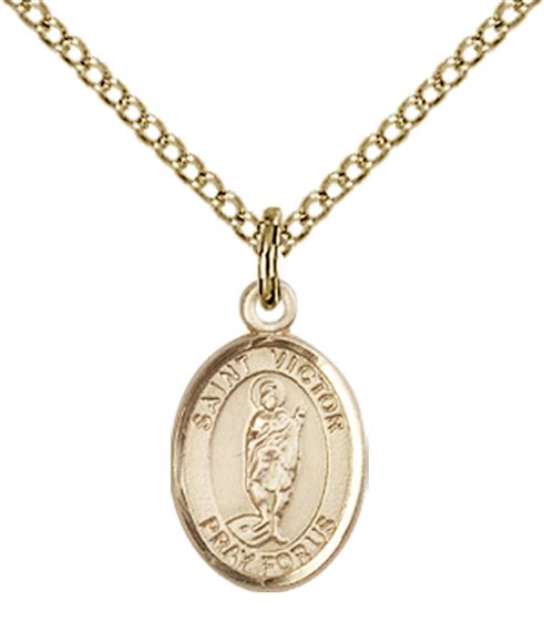 14KT GOLD FILLED ST VICTOR OF MARSEILLES PENDANT WITH CHAIN - 1/2" x 1/4"