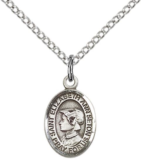 STERLING SILVER ST ELIZABETH ANN SETON PENDANT WITH CHAIN - 1/2" x 1/4"