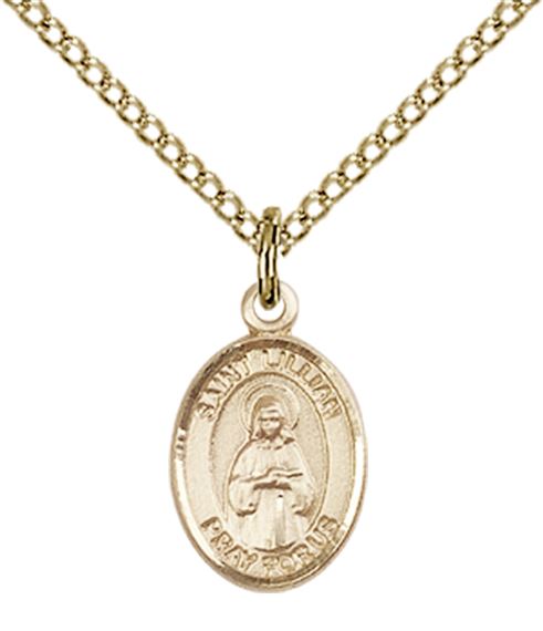 14KT GOLD FILLED ST LILLIAN PENDANT WITH CHAIN - 1/2" x 1/4"
