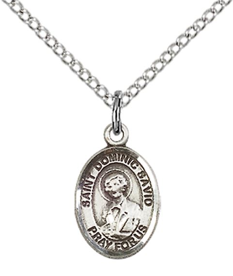 STERLING SILVER ST DOMINIC SAVIO PENDANT WITH CHAIN - 1/2" x 1/4"