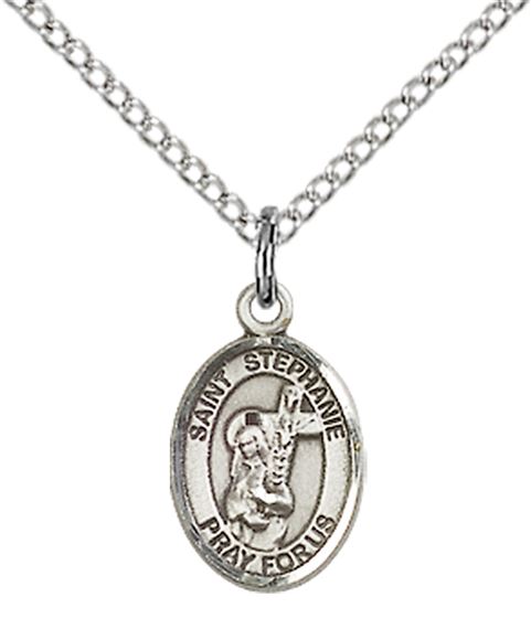 STERLING SILVER ST STEPHANIE PENDANT WITH CHAIN - 1/2" x 1/4"