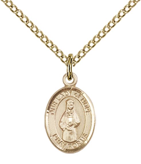 14KT GOLD FILLED OUR LADY OF HOPE PENDANT WITH CHAIN - 1/2" x 1/4"