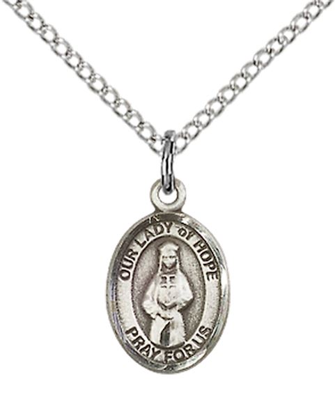 STERLING SILVER OUR LADY OF HOPE PENDANT WITH CHAIN - 1/2" x 1/4"
