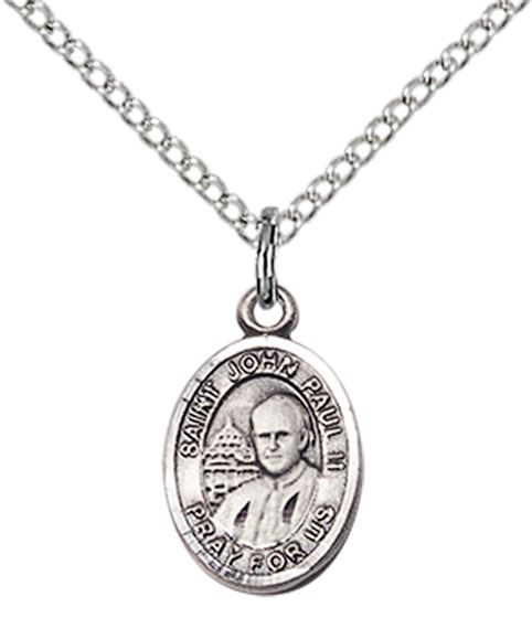 STERLING SILVER ST JOHN PAUL II PENDANT WITH CHAIN - 1/2" x 1/4"