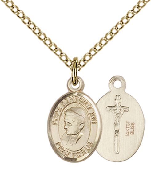 14KT GOLD FILLED POPE EMERITUS BENEDICT XVI PENDANT WITH CHAIN - 1/2" x 1/4"