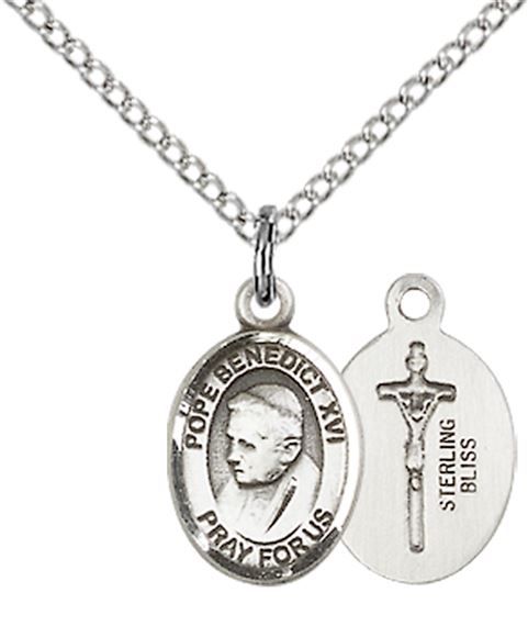STERLING SILVER POPE EMERITUS BENEDICT XVI PENDANT WITH CHAIN - 1/2" x 1/4"