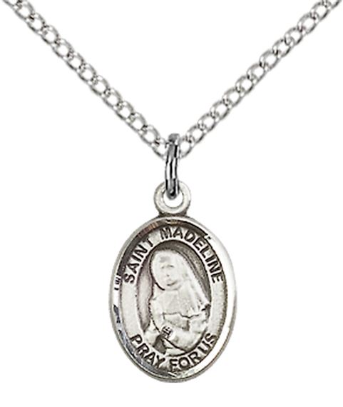 STERLING SILVER ST MADELINE SOPHIE BARAT PENDANT WITH CHAIN - 1/2" x 1/4"