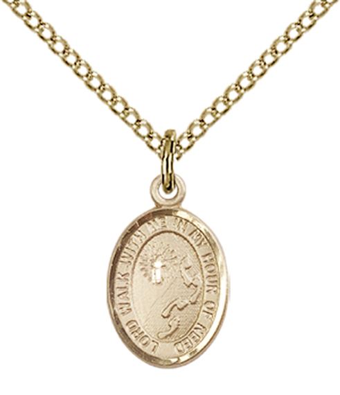 14KT GOLD FILLED FOOTPRINTS CROSS PENDANT WITH CHAIN - 1/2" x 1/4"