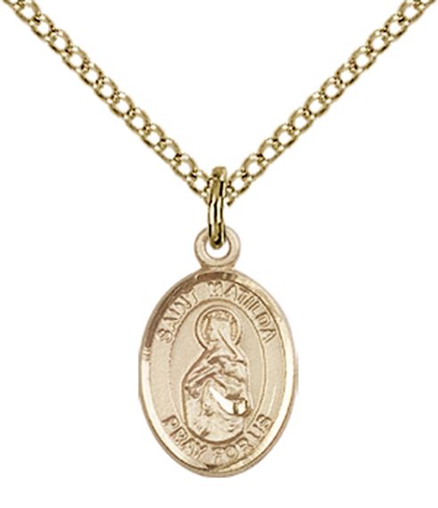 14KT GOLD FILLED ST MATILDA PENDANT WITH CHAIN - 1/2" x 1/4"