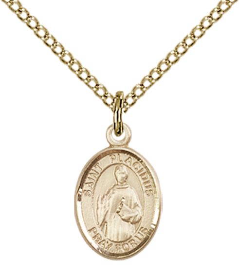 14KT GOLD FILLED ST PLACIDUS PENDANT WITH CHAIN - 1/2" x 1/4"
