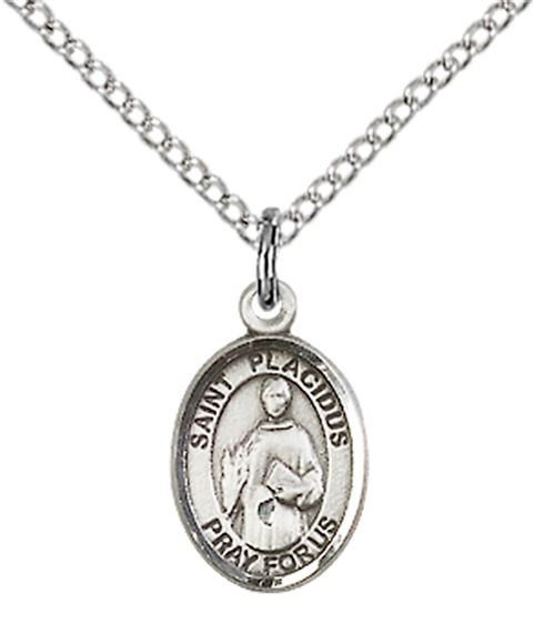 STERLING SILVER ST PLACIDUS PENDANT WITH CHAIN - 1/2" x 1/4"