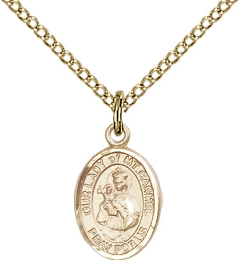 14KT GOLD FILLED OUR LADY OF MOUNT CARMEL PENDANT WITH CHAIN - 1/2" x 1/4"