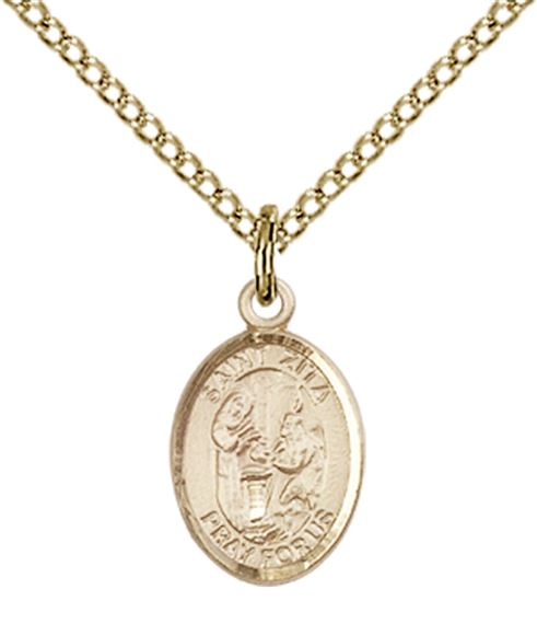 14KT GOLD FILLED ST ZITA PENDANT WITH CHAIN - 1/2" x 1/4"