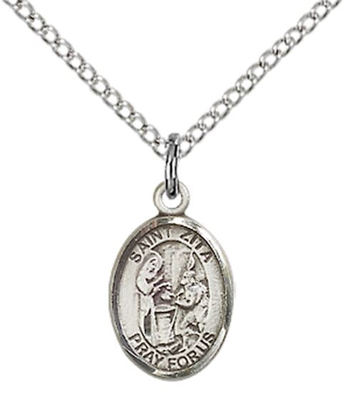 STERLING SILVER ST ZITA PENDANT WITH CHAIN - 1/2" x 1/4"