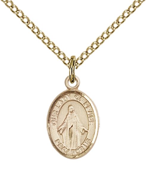14KT GOLD FILLED OUR LADY OF PEACE PENDANT WITH CHAIN - 1/2" x 1/4"
