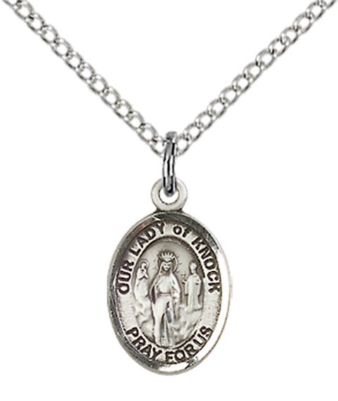 STERLING SILVER OUR LADY OF KNOCK PENDANT WITH CHAIN - 1/2" x 1/4"