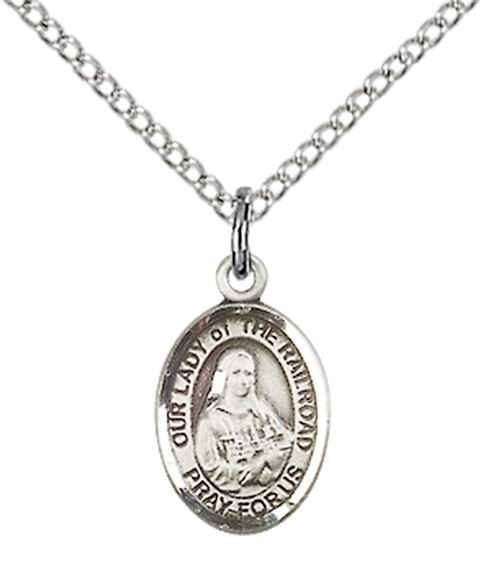 STERLING SILVER OUR LADY OF THE RAILROAD PENDANT WITH CHAIN - 1/2" x 1/4"