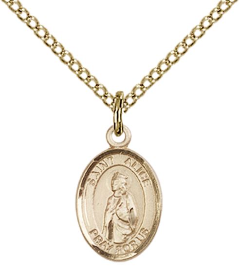 14KT GOLD FILLED ST ALICE PENDANT WITH CHAIN - 1/2" x 1/4"