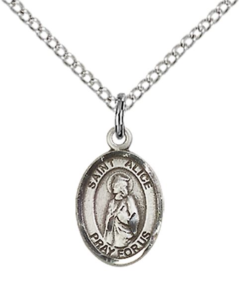 STERLING SILVER ST ALICE PENDANT WITH CHAIN - 1/2" x 1/4"