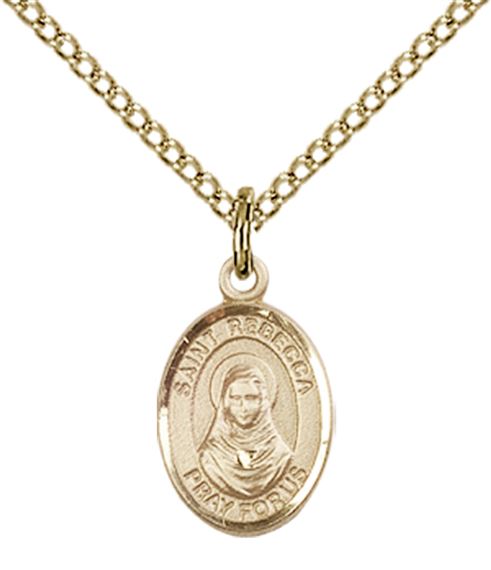 14KT GOLD FILLED ST REBECCA PENDANT WITH CHAIN - 1/2" x 1/4"