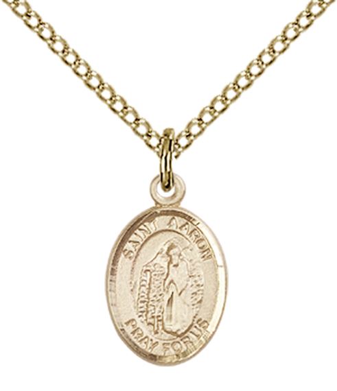 14KT GOLD FILLED ST AARON PENDANT WITH CHAIN - 1/2" x 1/4"