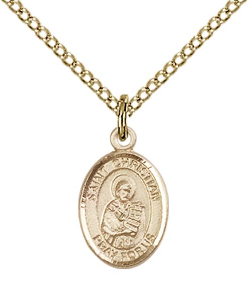 14KT GOLD FILLED ST CHRISTIAN DEMOSTHENES PENDANT WITH CHAIN - 1/2" x 1/4"