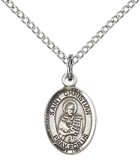 STERLING SILVER ST CHRISTIAN DEMOSTHENES PENDANT WITH CHAIN - 1/2" x 1/4"