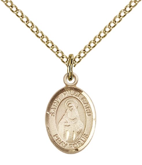 14KT GOLD FILLED ST HILDEGARD VON BINGEN PENDANT WITH CHAIN - 1/2" x 1/4"
