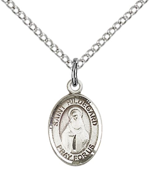 STERLING SILVER ST HILDEGARD VON BINGEN PENDANT WITH CHAIN - 1/2" x 1/4"