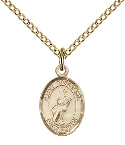 14KT GOLD FILLED ST TARCISIUS PENDANT WITH CHAIN - 1/2" x 1/4"
