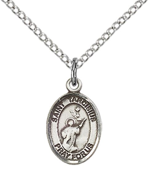 STERLING SILVER ST TARCISIUS PENDANT WITH CHAIN - 1/2" x 1/4"