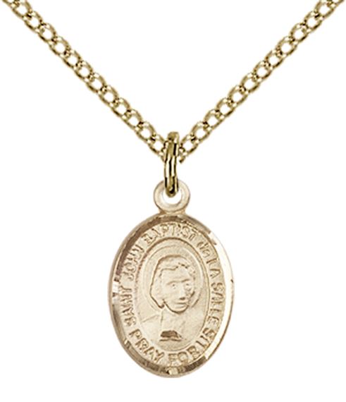 14KT GOLD FILLED ST JOHN BAPTIST DE LA SALLE PENDANT WITH CHAIN - 1/2" x 1/4"
