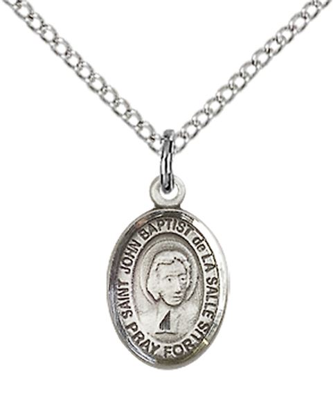 STERLING SILVER ST JOHN BAPTIST DE LA SALLE PENDANT WITH CHAIN - 1/2" x 1/4"