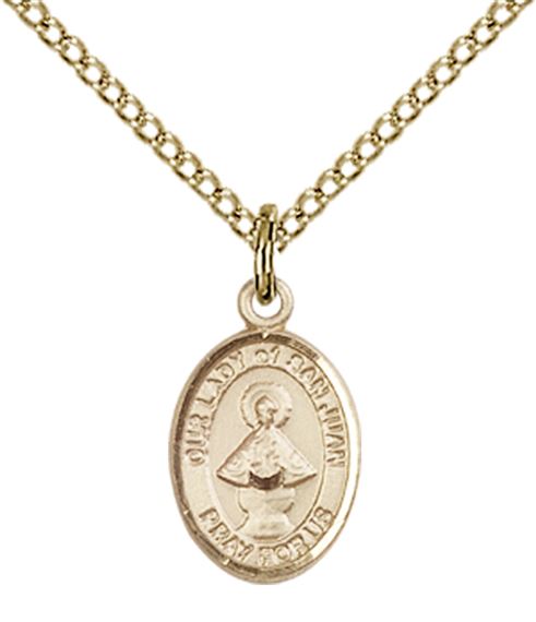 14KT GOLD FILLED OUR LADY OF SAN JUAN PENDANT WITH CHAIN - 1/2" x 1/4"