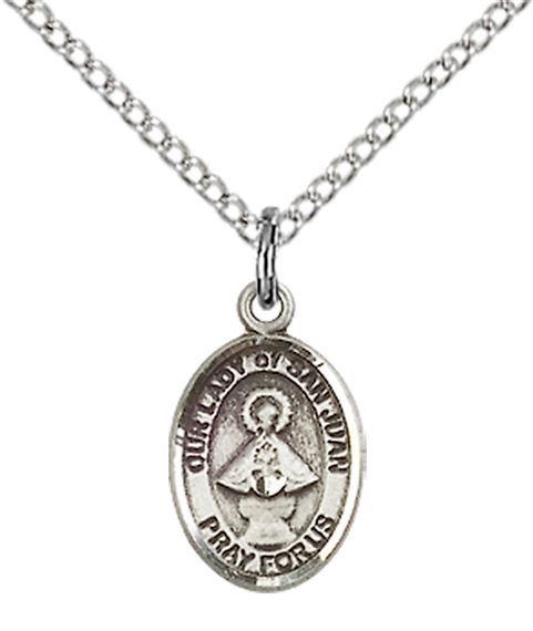 STERLING SILVER OUR LADY OF SAN JUAN PENDANT WITH CHAIN - 1/2" x 1/4"