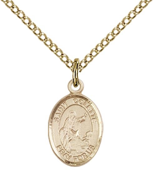 14KT GOLD FILLED ST COLETTE PENDANT WITH CHAIN - 1/2" x 1/4"