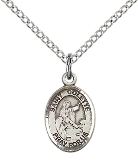 STERLING SILVER ST COLETTE PENDANT WITH CHAIN - 1/2" x 1/4"