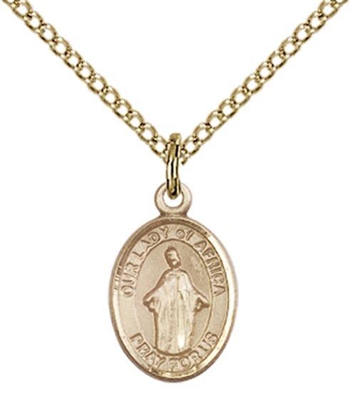 14KT GOLD FILLED OUR LADY OF AFRICA PENDANT WITH CHAIN - 1/2" x 1/4"