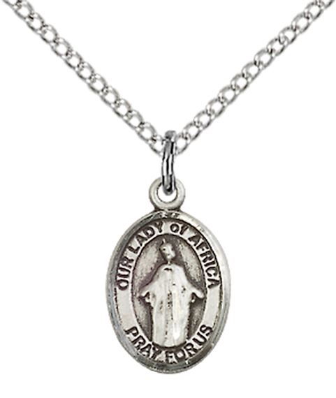 STERLING SILVER OUR LADY OF AFRICA PENDANT WITH CHAIN - 1/2" x 1/4"