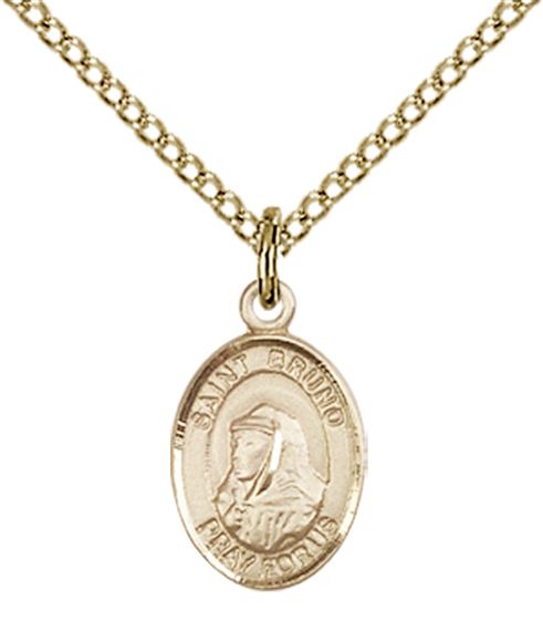 14KT GOLD FILLED ST BRUNO PENDANT WITH CHAIN - 1/2" x 1/4"