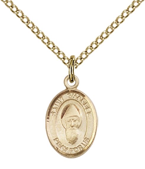 14KT GOLD FILLED ST SHARBEL PENDANT WITH CHAIN - 1/2" x 1/4"