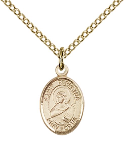 14KT GOLD FILLED ST PERPETUA PENDANT WITH CHAIN - 1/2" x 1/4"