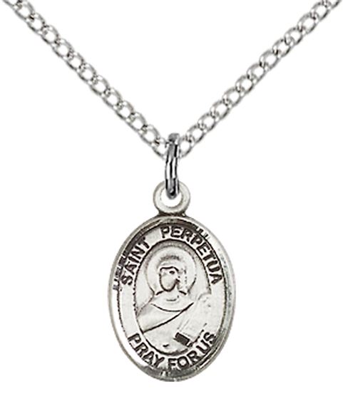 STERLING SILVER ST PERPETUA PENDANT WITH CHAIN - 1/2" x 1/4"