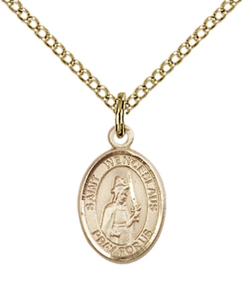 14KT GOLD FILLED ST WENCESLAUS PENDANT WITH CHAIN - 1/2" x 1/4"