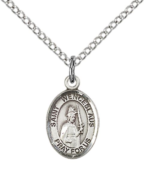 STERLING SILVER ST WENCESLAUS PENDANT WITH CHAIN - 1/2" x 1/4"