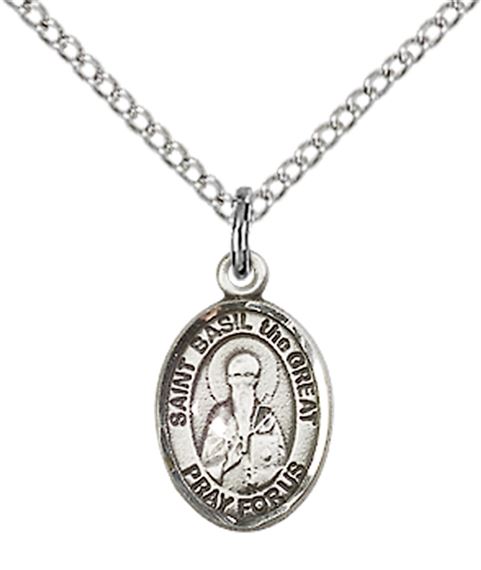 STERLING SILVER ST BASIL THE GREAT PENDANT WITH CHAIN - 1/2" x 1/4"