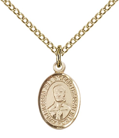 14KT GOLD FILLED BLESSED PIER GIORGIO FRASSATI PENDANT WITH CHAIN - 1/2" x 1/4"