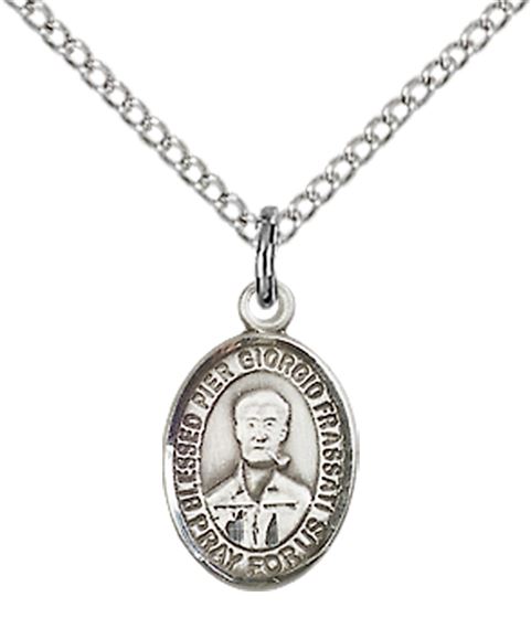 STERLING SILVER BLESSED PIER GIORGIO FRASSATI PENDANT WITH CHAIN - 1/2" x 1/4"